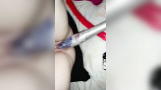 Chubby Nympho Homemade Masturbation with Huge Dildo and Baseball Bat!