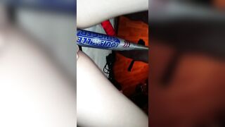 Chubby Nympho Homemade Masturbation with Huge Dildo and Baseball Bat!