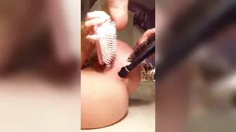 Amateur Teen Anal Masturbation with Double Penetration and Hairbrush