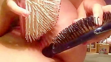 Amateur Teen Anal Masturbation with Double Penetration and Hairbrush