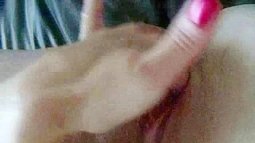 Amateur Fingering Masturbation with Shaved Pussy & Red Nails