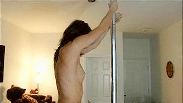 Homemade Masturbation with Sex Toys and Amateur Brunette on Upside Down Stripper Pole!