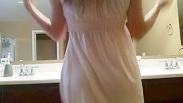 College Brunette Masturbates with Dildo in White Dress!
