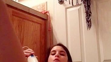 College Brunette Homemade Masturbation with Magic Wand and Dildo