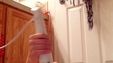 College Brunette Homemade Masturbation with Magic Wand and Dildo