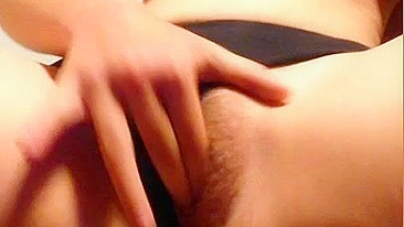 Unshaven Amateur with Big Boobs Fingers Hairy Pussy in Homemade Selfie