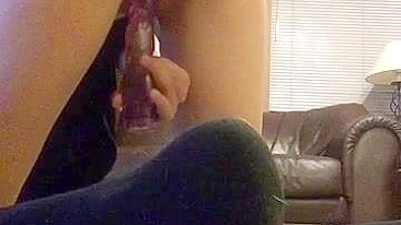 Tight Ass Amateur Teen Masturbates with Dildo & Socks in Homemade Orgasm