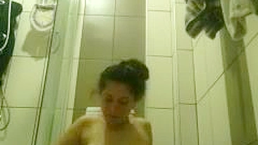 College Brunette Quiet Masturbation Orgasm at Home!