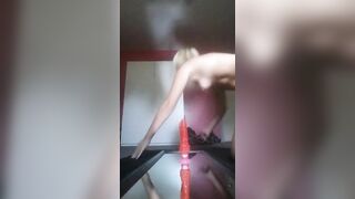 Amateur Blonde Masturbates with Dildo & Shows off Skinny Body!