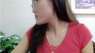 Asian Girl Secret Masturbation Cam Session at Work with Dildo & Glasses
