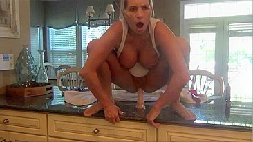 Massive Orgasm with Big Boobs and Dildo Fuck - Busty Blonde Masturbates on Kitchen Counter!
