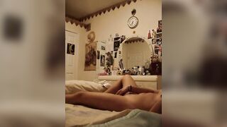 Amateur Ebony Teen Makes Selfies for Boyfriend with Finger Play and Pillow Humping