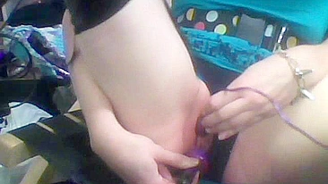 Amateur Masturbates with Dildo & Moans in Stockings during Webcam Orgasm