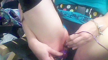 Amateur Masturbates with Dildo & Moans in Stockings during Webcam Orgasm