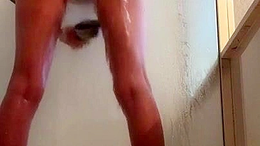 Skinny Amateur Tight Legs & Ass Masturbate w/ Dildo in Shower - Orgasmic Pleasure!