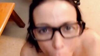 Glasses & Dildos - Amateur Brunette Masturbates on Webcam!