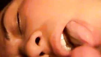 Massive Cum Shot on Fat Latina Masturbator Face!