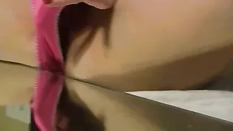 MILF Hairy Amateur Masturbates with Dildo & Cums on Mirror!