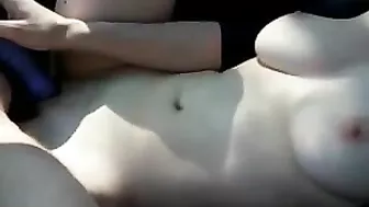 Busty Amateur GF Masturbates in Car with BF!