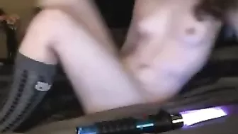 Sexy Nerd Masturbates with Dildos and Glasses in Homemade Webcam Video