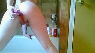 Skinny Teen with Small Tits Masturbates Pervert Style in Homemade Dildo Video!