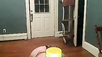 Masturbating with Sally Salad Shooter and Cucumber Toy!