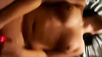 Amateur Brunette GF Masturbates with Dildo & Cums Together in Homemade Sex Toy Orgasm