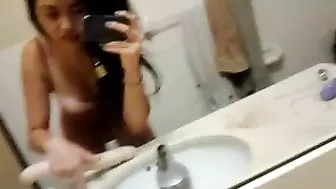 Amateur Asian Teen Masturbates with Dildo in Homemade Selfie