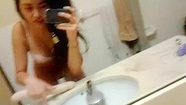 Amateur Asian Teen Masturbates with Dildo in Homemade Selfie