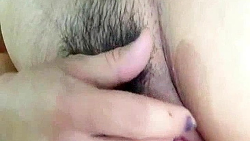 Hairy Asian GF Makes Homemade Selfie Amateur Masturbation
