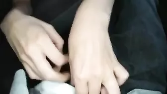 Japanese Amateur Masturbation Session in Small Car with Blowjob and Cum Swallowing