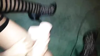 MILF Masturbates with Dildo in Heels & Stockings for Hubby Hot Homemade Show!