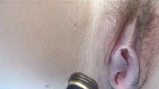 MILF Masturbates Hairy Wife with Garden Hose in Homemade Amateur Porn!