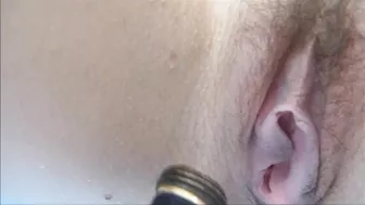 MILF Masturbates Hairy Wife with Garden Hose in Homemade Amateur Porn!