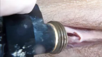 MILF Masturbates Hairy Wife with Garden Hose in Homemade Amateur Porn!