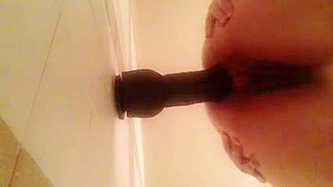 Amateur Anal Masturbation with Wall Dildo and Sex Toys