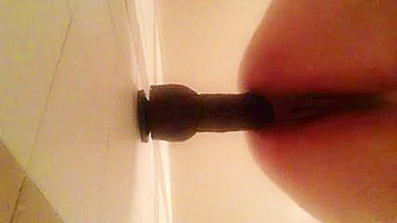 Amateur Anal Masturbation with Wall Dildo and Sex Toys