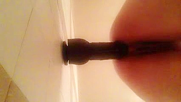 Amateur Anal Masturbation with Wall Dildo and Sex Toys