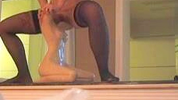 MILF Mom Fucks Statue in Homemade Amateur Porn with Hairy Stockings