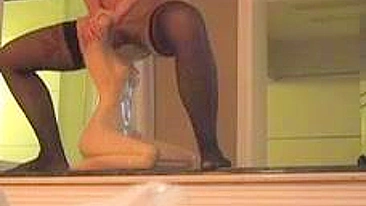 MILF Mom Fucks Statue in Homemade Amateur Porn with Hairy Stockings