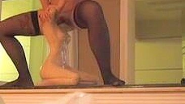 MILF Mom Fucks Statue in Homemade Amateur Porn with Hairy Stockings