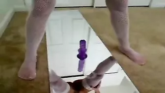 Tight & Thin Small Tits Ride Dildos in Pantyhose Webcam Masturbation Orgasm