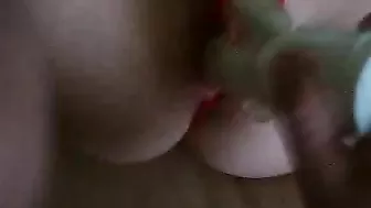 Girlfriend Christmas gift ignites explosive solo session with dildo and multiple orgasms