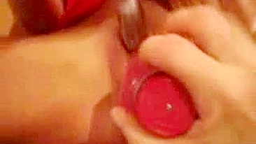 Blonde College Girl Homemade Masturbation with Dildo Squirts Cum on Sofa