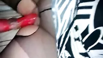 MILF Mom Naughty Pantyhose Masturbation with Dildos and Cream!