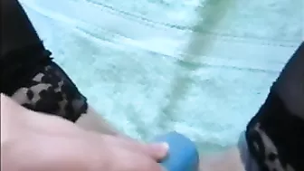 Mom Squirting Orgasm with Dildo and Pantyhose