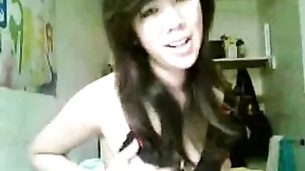 Asian GF Solo Masturbation with Dildo & Orgasm for Boyfriend