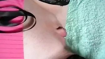 Mom Squirting Great Orgasm with Dildo and Pantyhose