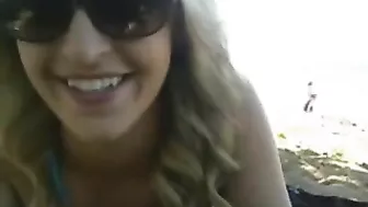 Blonde College Exhibitionist Masturbates on Beach with Homemade Toy