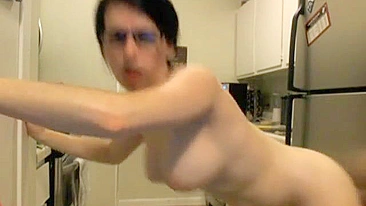 Masturbating Nerd Babe Big Dildo Orgasm